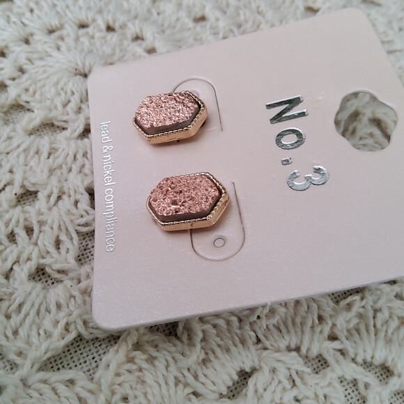 Faux Druzy Stone Stud Earrings in Rose Gold Peach - Picture 11 of 11